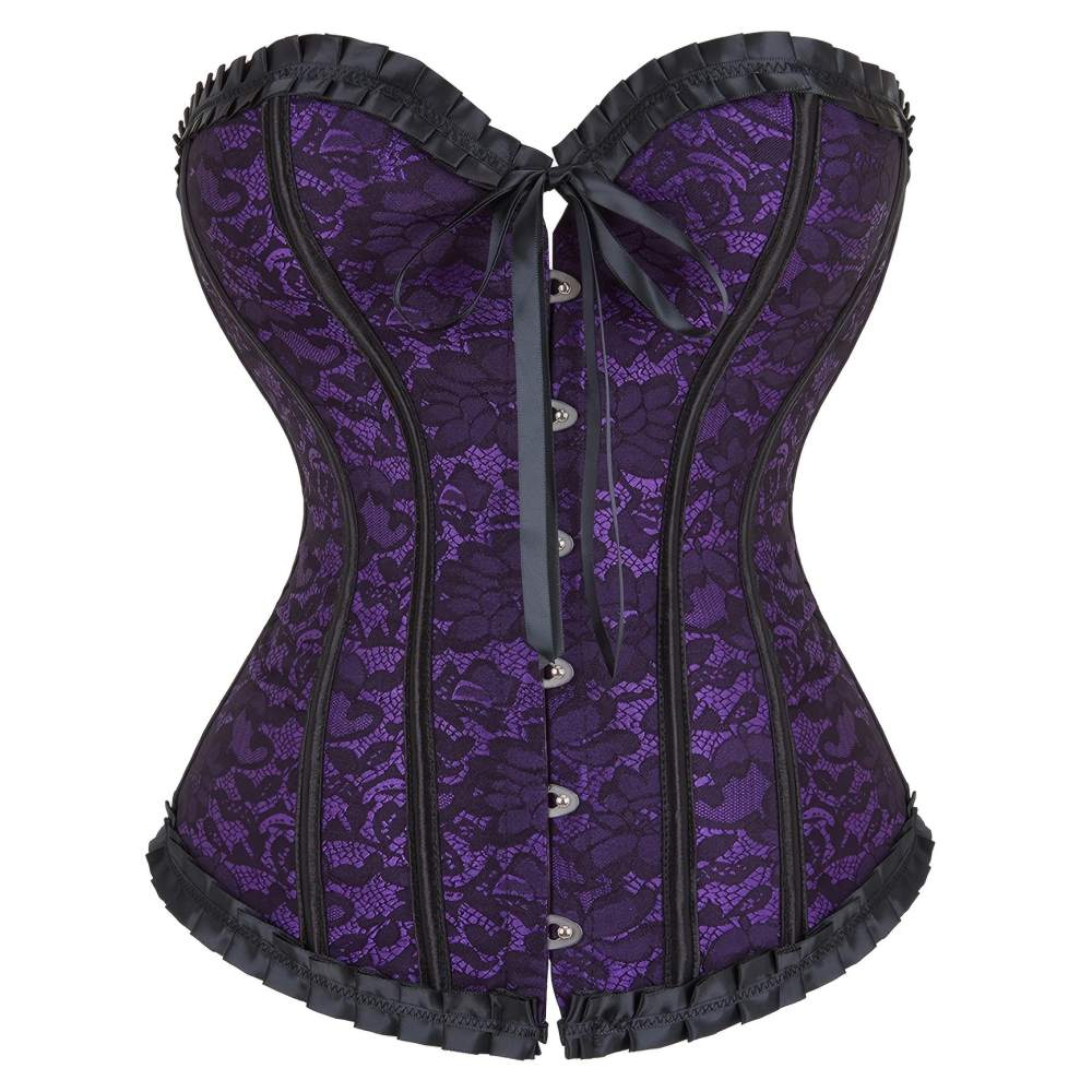 Zac's Alter Ego - Purple / Classic Floral Print Bustier Two Tone Corset Vollbrust Korsett - Lila